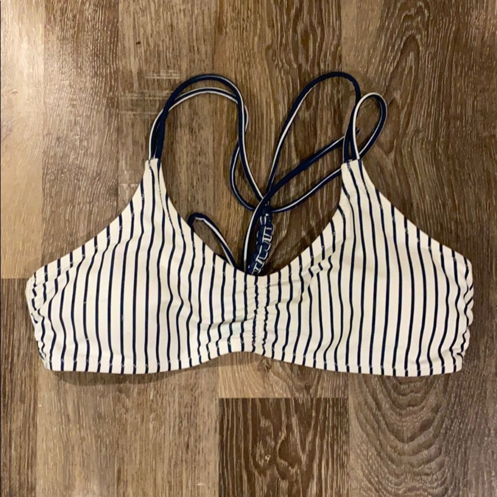 Blue and white striped bikini top